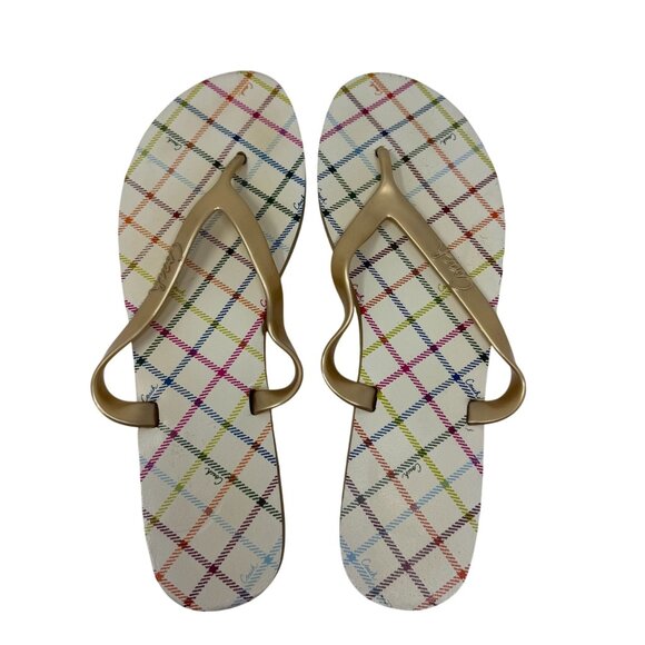 Coach Womens Cassie 11B Plaid Flip Flops Sandals White Gold Rubber - Picture 1 of 6